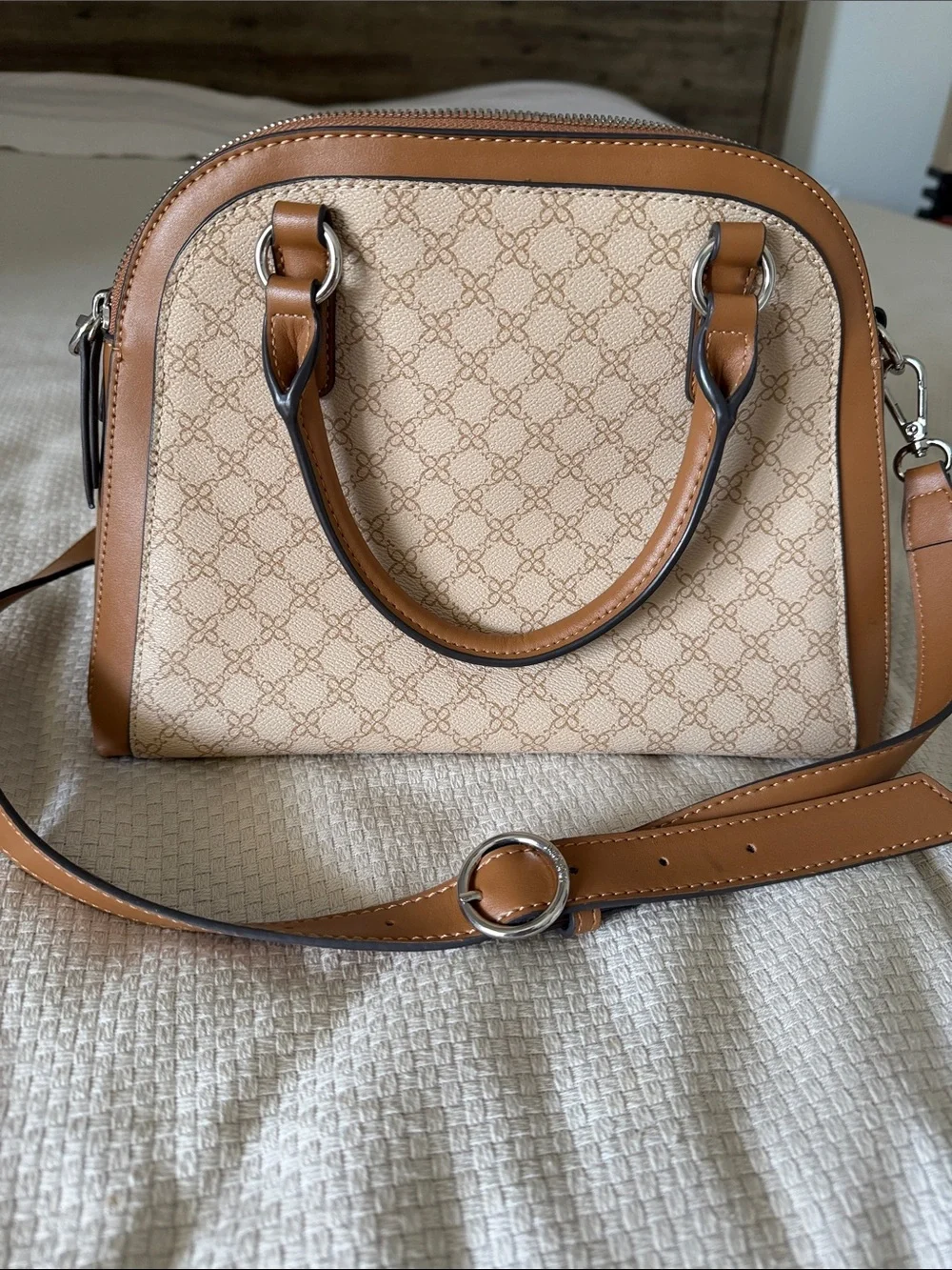Nine West Tan & Beige Structured Satchel